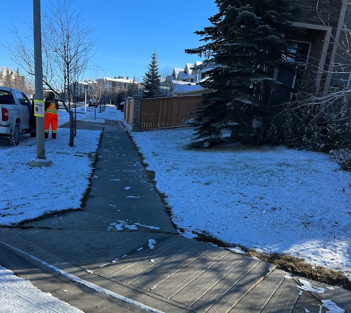 A Calgary 'I'd Cut That!' specialist expertly removes snow during a winter service.